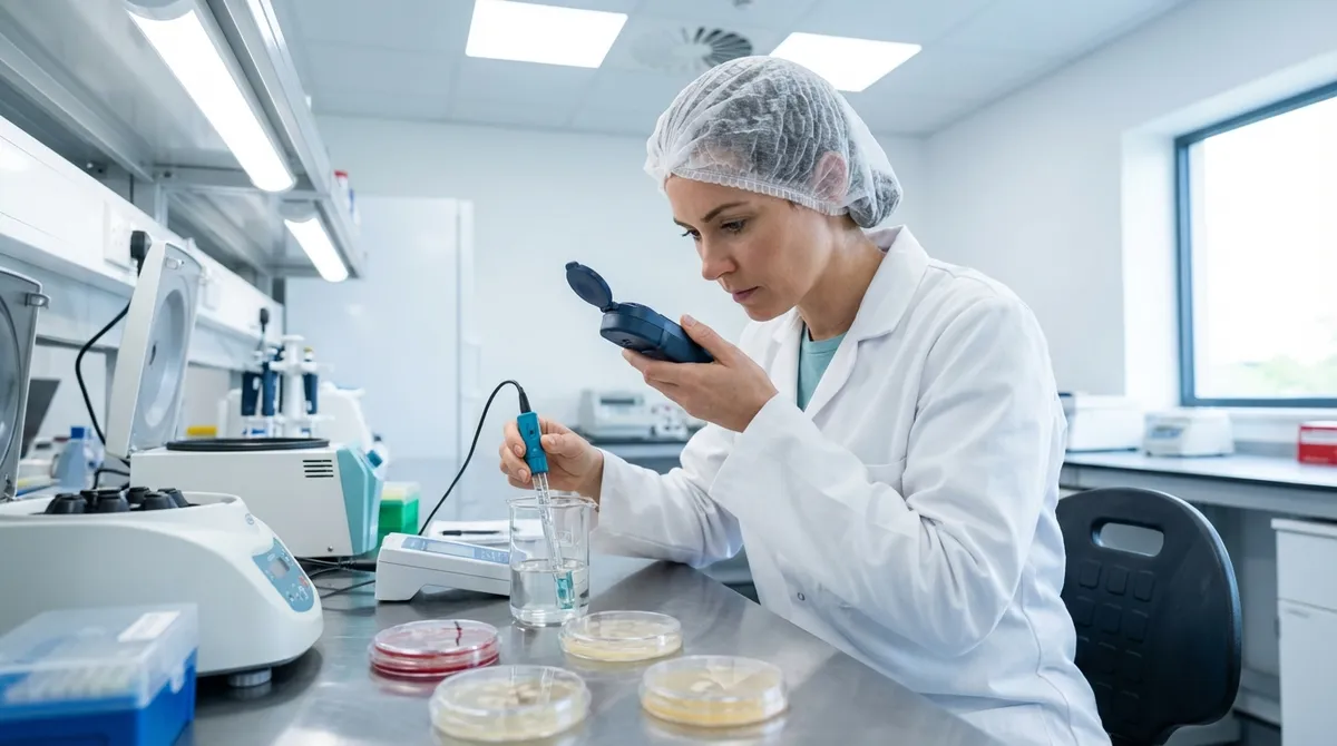 Lebensmittelwissenschaftlerin analysiert Proben im modernen Labor