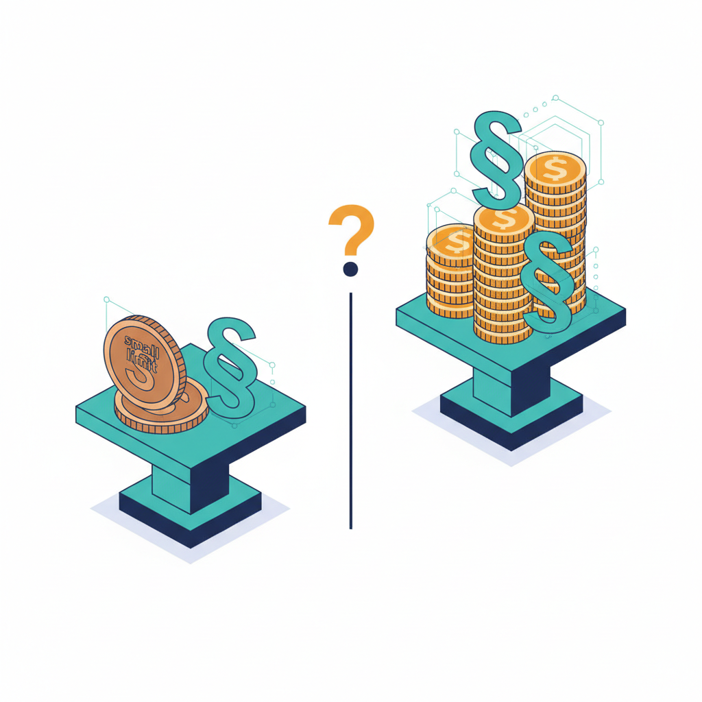 Isometrische Illustration: Zwei Waagschalen mit Paragraphenzeichen und Euro-Symbol, Konzept De-minimis versus AGVO bei der Forschungszulage