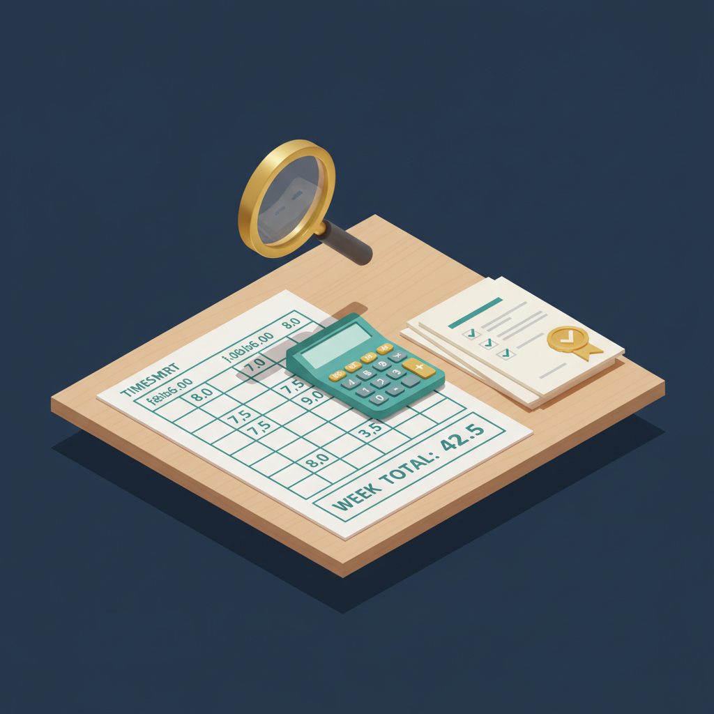 Isometrische Illustration: Kalender mit Zeiterfassung und Stundenliste, Konzept Stundenzettel für Forschungszulage